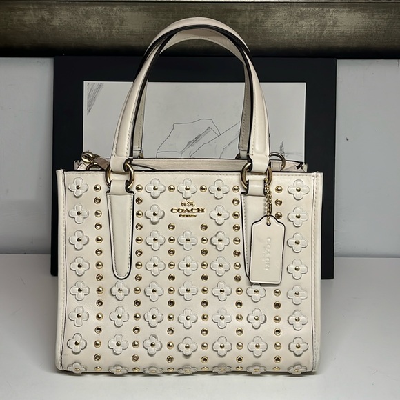 Coach | Bags | Coach Mini Floral Rivets Chalk Studded Leather Carryall ...